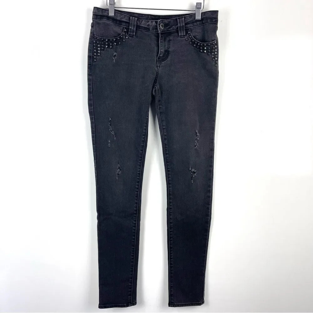 Harley Davidson Faded Black Studded Skinny Jeans Distressed Size 6